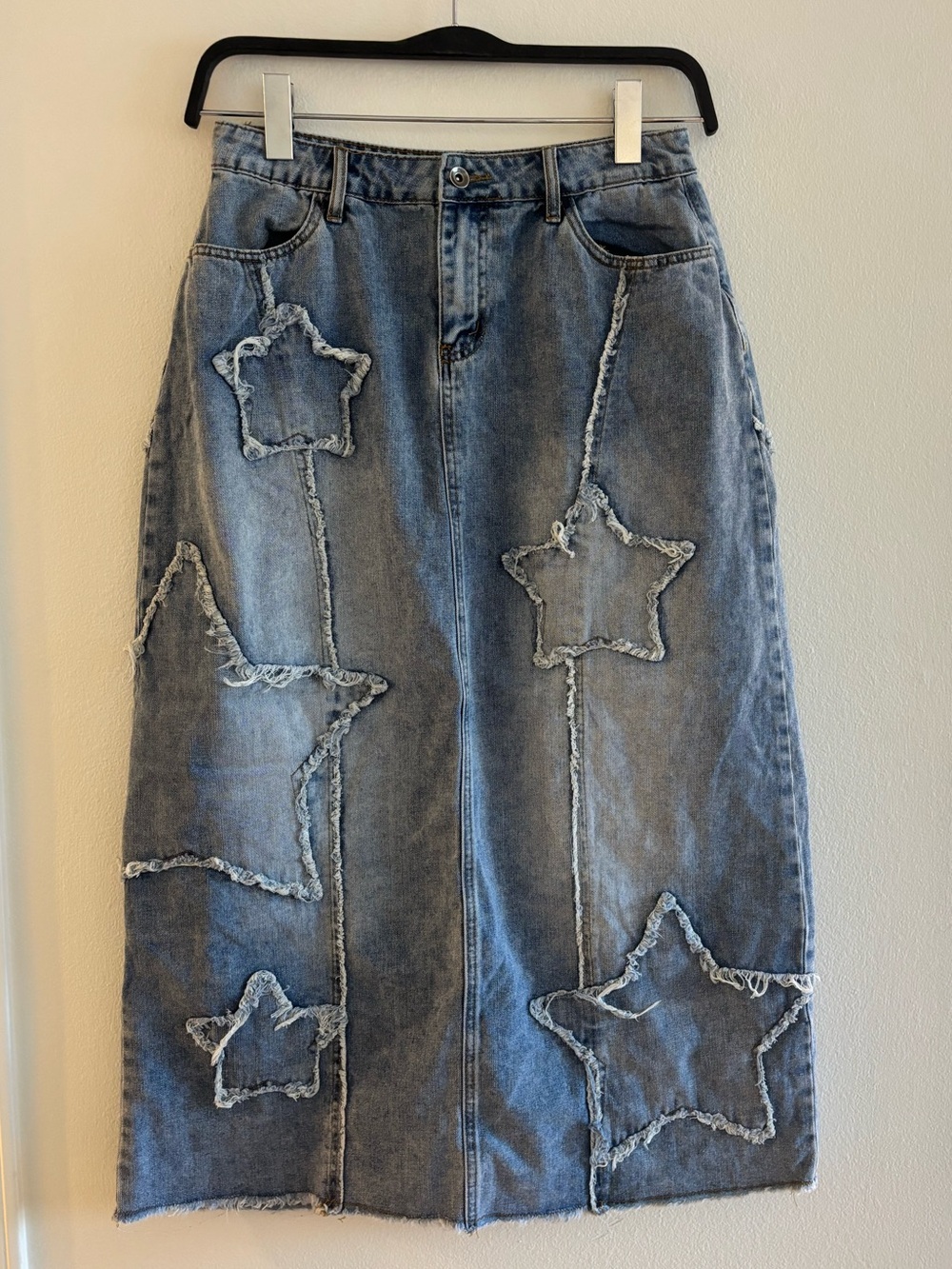 Social Collision Star Denim Midi Skirt Medium